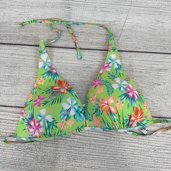 Ingear Swim Women's Green Orange Floral Tropical Halter Swimsuit Top Size Large - Picture 1 of 8
